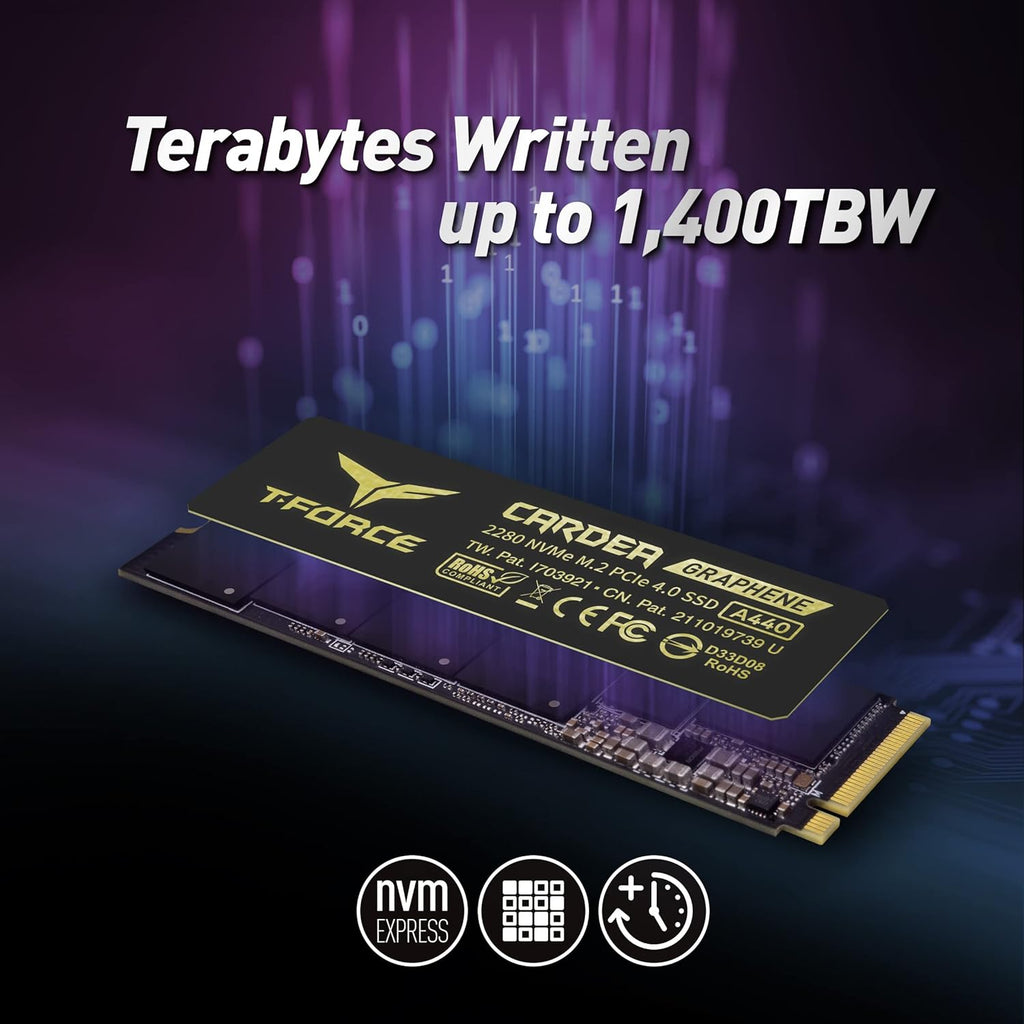 T-FORCE A440 Aluminum Heatsink 2TB DRAM SLC Cache 3D NAND TLC Nvme Pcie Gen4X4 M.2 2280 Internal SSD R/W 7000/6900 Mb/S TM8FPZ002T0C327