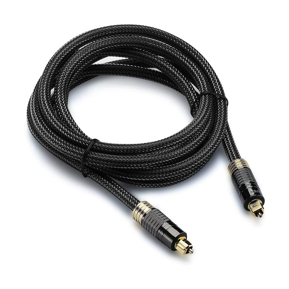 24K Gold Plated Toslink Digital Fiber Optical Audio Cable (S/PDIF) - [Zero RFI & EMI Interference] Metal Connectors & Ultra Durable Nylon Braided Jacket (3Ft)