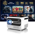 Portable Smart 4K Projector for Home, 1300 ANSI Lumens Movie Projector with Auto Focus, Wifi Bluetooth,3 Brightness Mode, Dolby Audio, Movin Os 2.0-64GB, Built-In Apps for Bedroom, Outdoor, Gaming