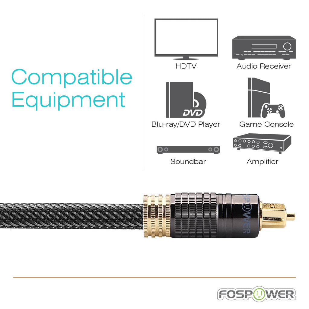 24K Gold Plated Toslink Digital Fiber Optical Audio Cable (S/PDIF) - [Zero RFI & EMI Interference] Metal Connectors & Ultra Durable Nylon Braided Jacket (3Ft)