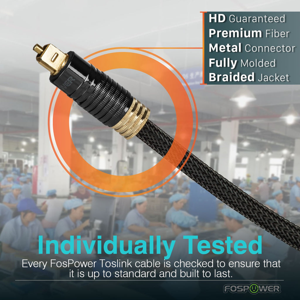 24K Gold Plated Toslink Digital Fiber Optical Audio Cable (S/PDIF) - [Zero RFI & EMI Interference] Metal Connectors & Ultra Durable Nylon Braided Jacket (3Ft)