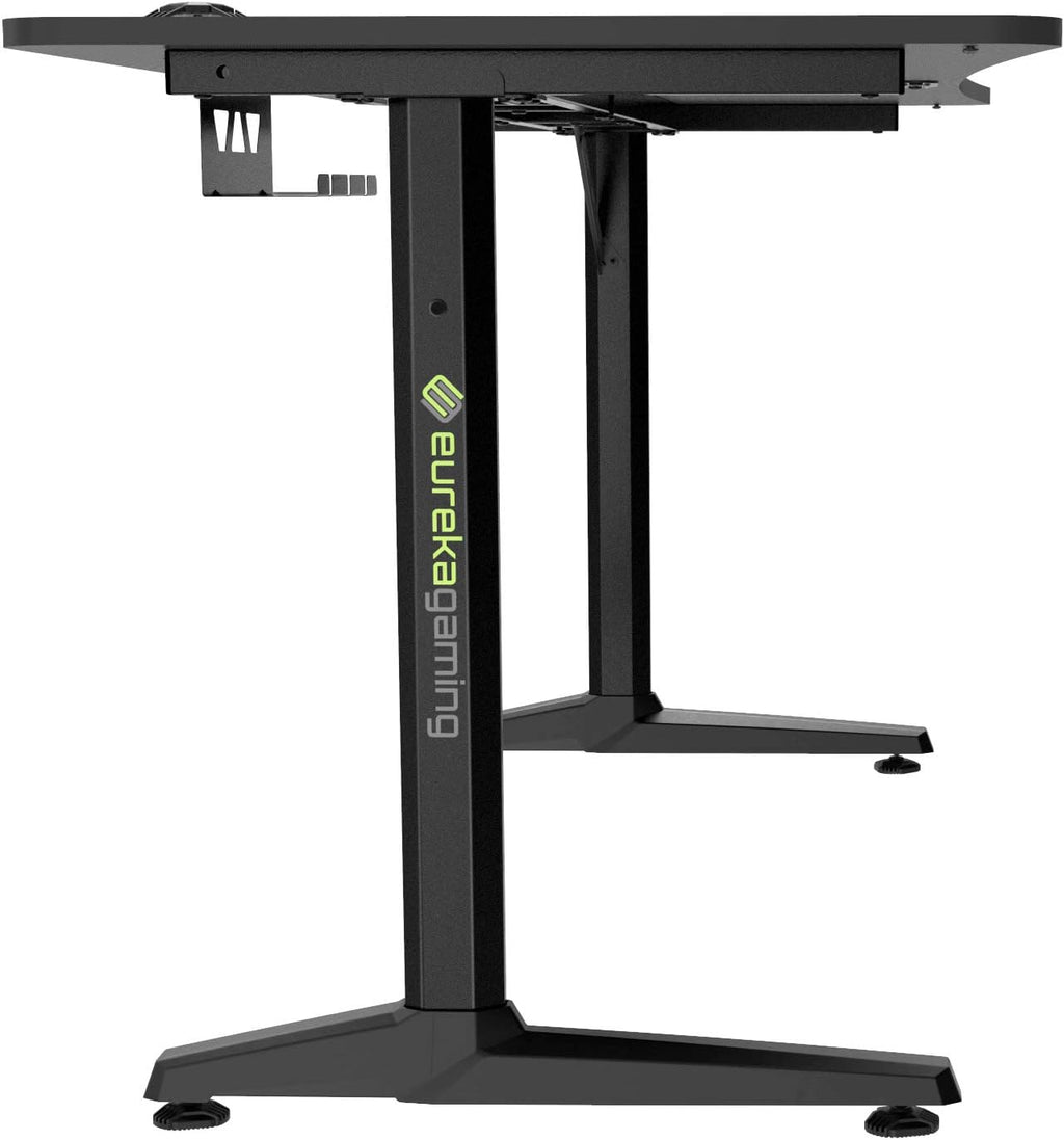 47 Inch Gaming Desk with Full Mouse Pad, Computer Gaming Desk with Cup Holder, Headphone Hook and Handle Rack with USB Charging Ports for Gamer, Black