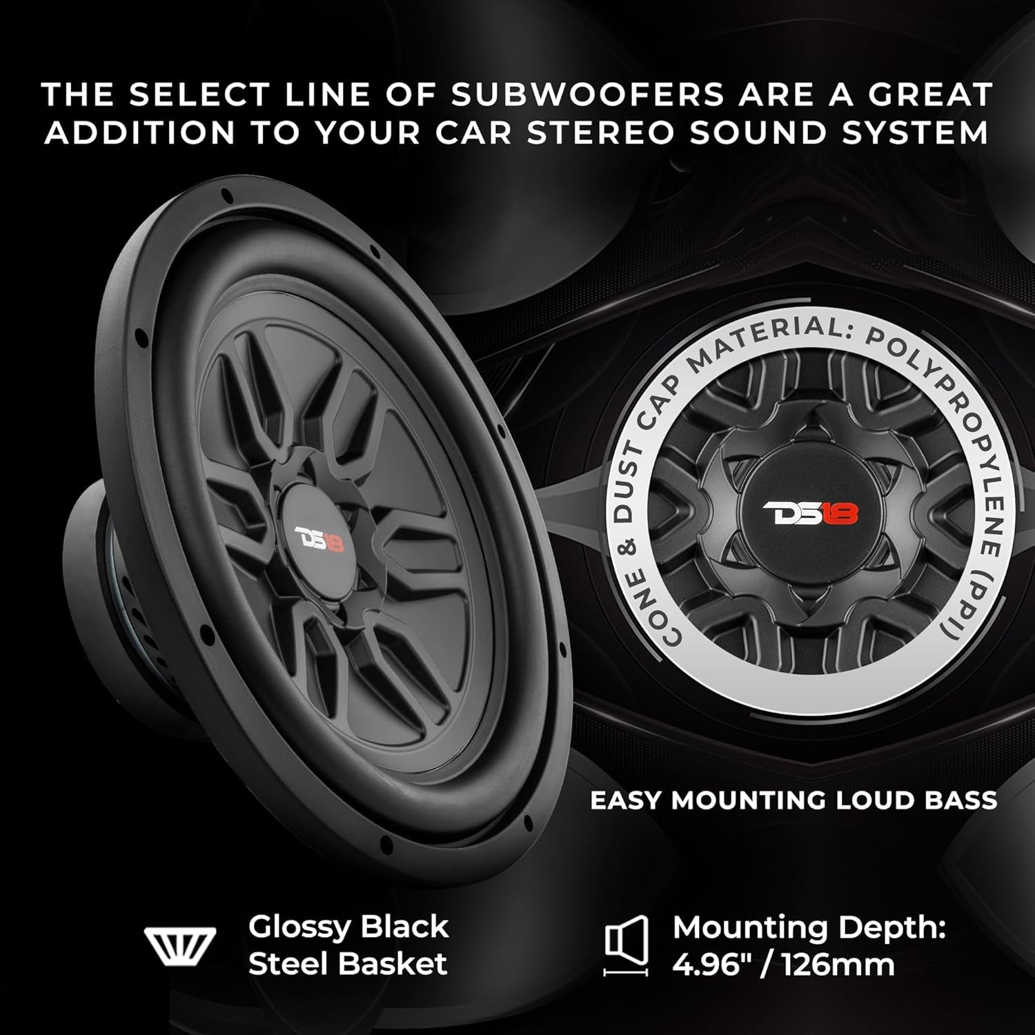 SLC-MD12 Subwoofer in Black - 12-Inch Speaker, 500W Max Power, 250W RMS Power, ACCAW 4 Layer Voice Coil, Black Steel Frame, SVC, 4 Ohm Impedance, Ferrite Magnet (1 Speaker)